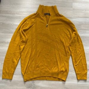 Loro Piana Men's Golden Zip-Up Sweater Silk? Cotton? Missing material tag L Slim